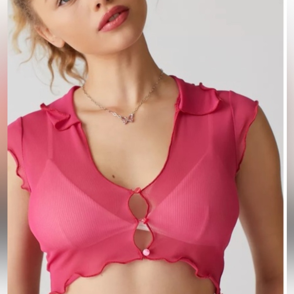 Urban Outfitters | Tops | Lilah hot pink sheer button down cropped Top | Xsmall